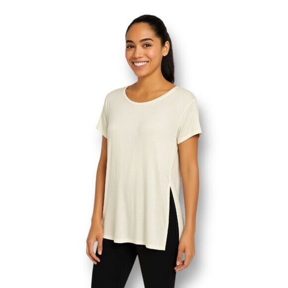 Articles of Society S/M Cream T-Shirt NWT Soft Stretch Side Slit Tunic Hem Top - Picture 1 of 7